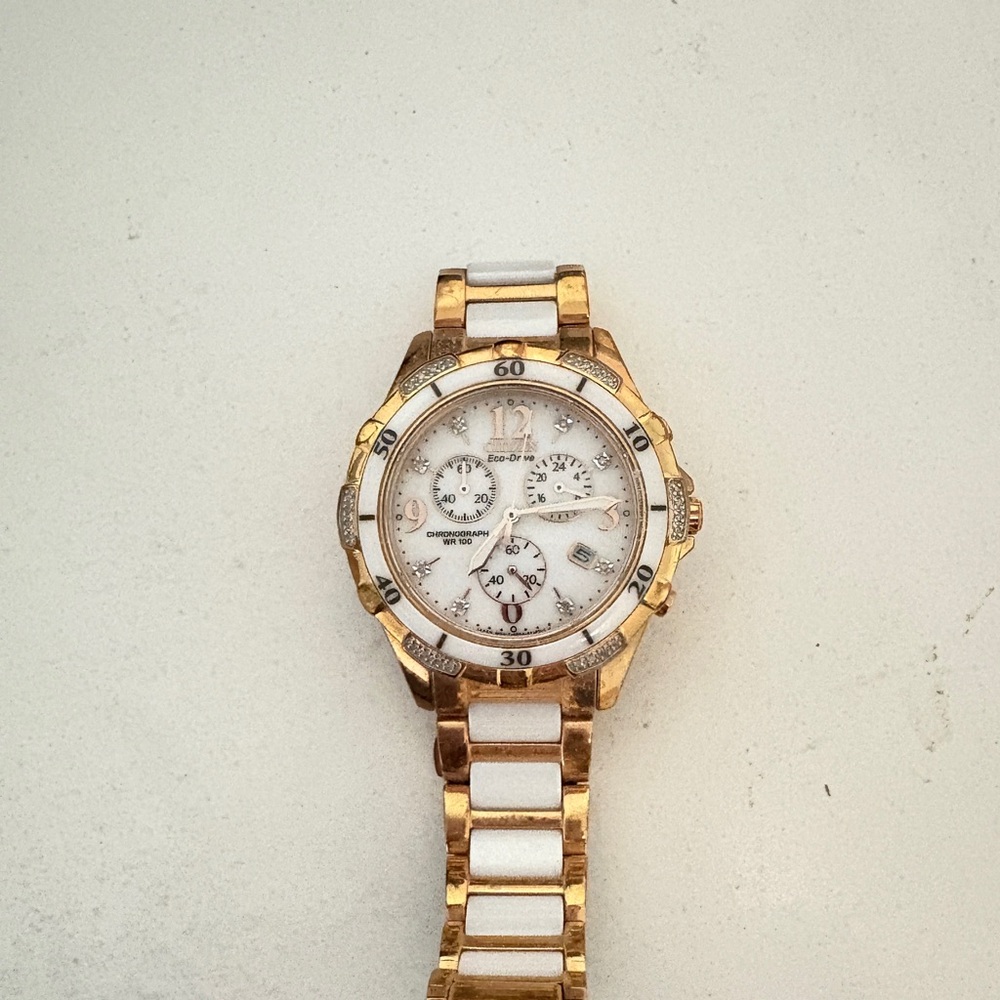 Citizen Gold and White Luxury Watch with Crystal Bezel